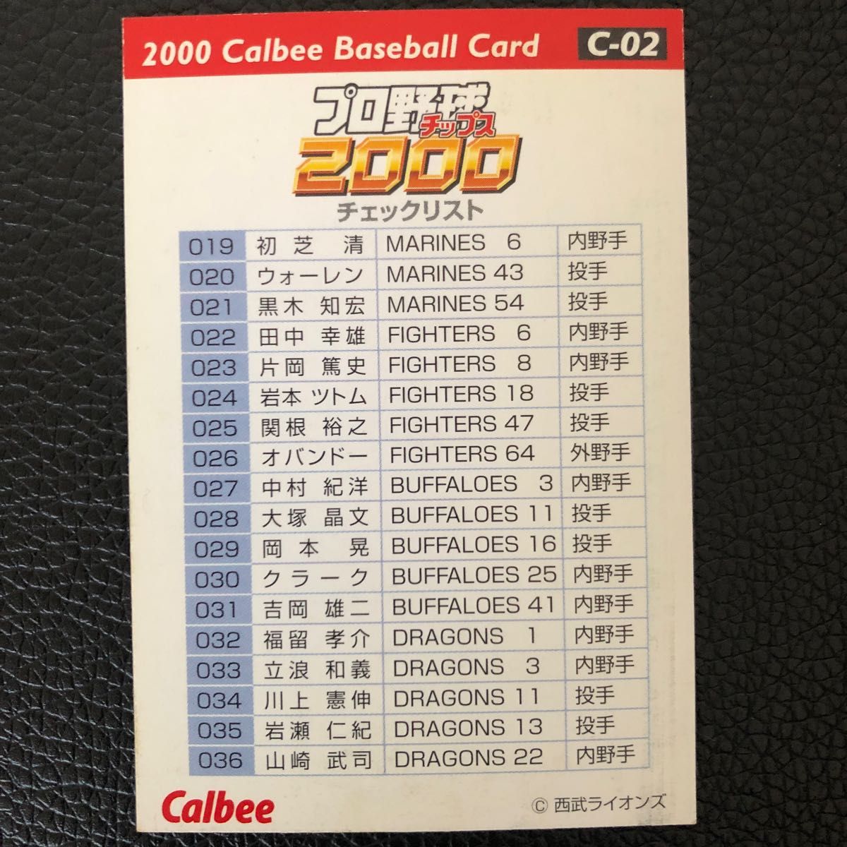 カルビー Calbee 野球カード ベースボールカード 松坂大輔 D.MATSUZAKA LIONS 西武ライオンズ