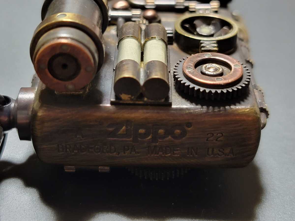 新品未使用　ハンドメイド ジッポ　スチームパンク ZIppo 真鍮 燻し加工　ボンベ