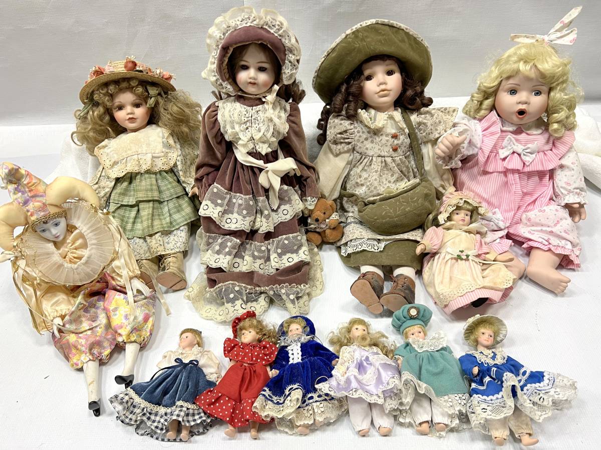 アンティーク ビスクドール まとめ 12体セット 西洋人形 女の子 ピエロ コレクション ドール ドレス 年代物 ヴィンテージ B