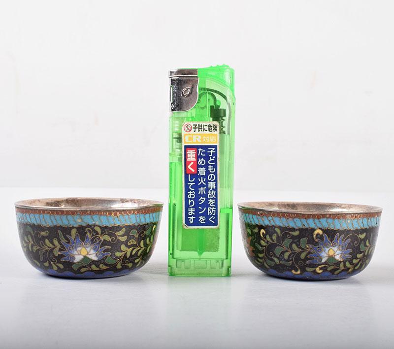 中国 唐物 古七宝内銀張 花文 盃 一對 M R4159 正規通販 67.0%OFF