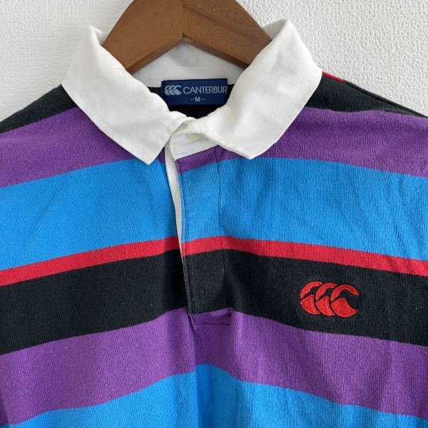 CANTERBURY canterbury lady's wi men's Rugger polo-shirt short sleeves M size tops blue black purple ru border Logo embroidery 