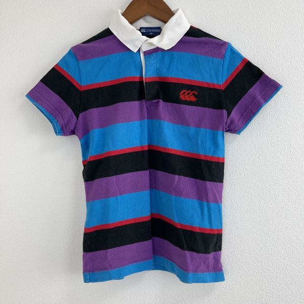 CANTERBURY canterbury lady's wi men's Rugger polo-shirt short sleeves M size tops blue black purple ru border Logo embroidery 