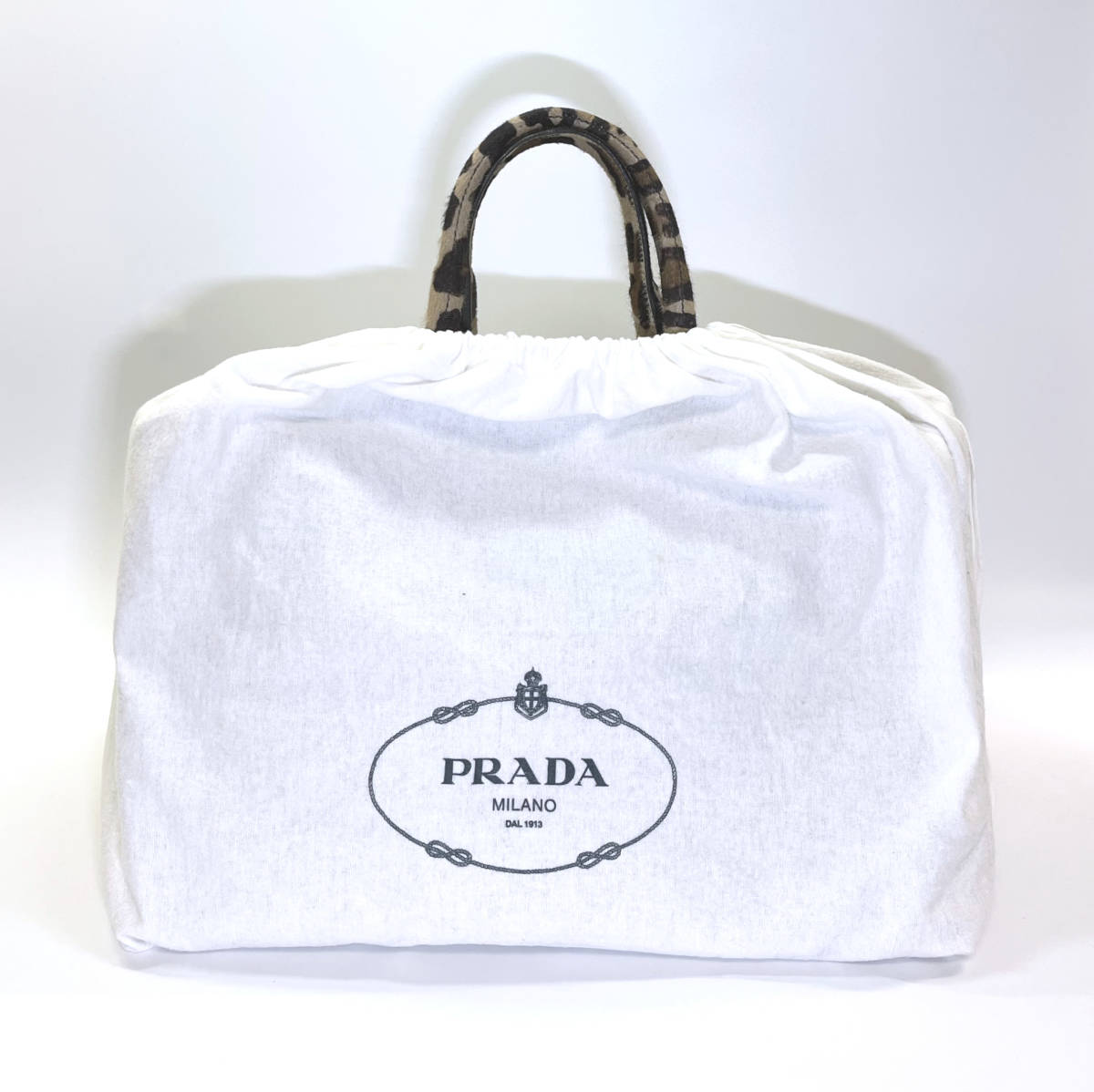 PRADA レディース ハラコ トートバッグ カナパ レオパード柄 (美品