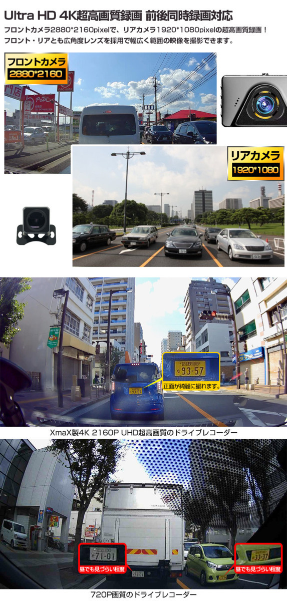 1円~4K 2160P SONY CMOSセンサー GPS搭載 32GBカード 超高画質 日本仕様ドライブレコーダー 前後カメラ WDR 駐車監視 Gセンサー 1年保証_画像5