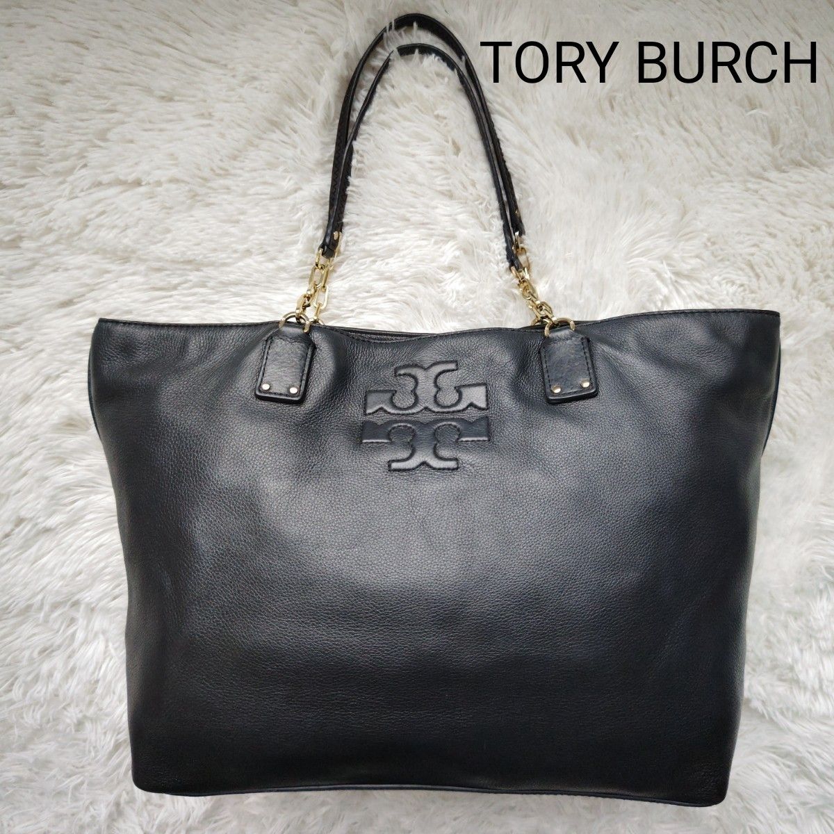 TORY BURCH トリーバーチ トートバッグ ネイビー レザー シボ革