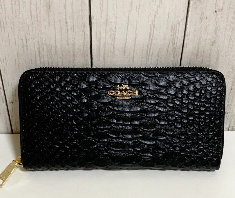 COACH エンボスドスネークレザー 長財布 F53659 ブラック|PayPayフリマ
