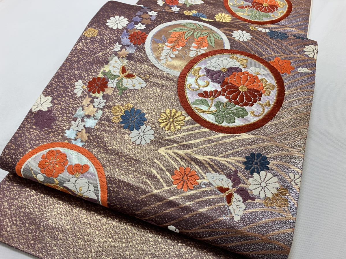 最新デザインの 金銀糸がかがやく花文✿唐織✿正絹六通高級袋帯
