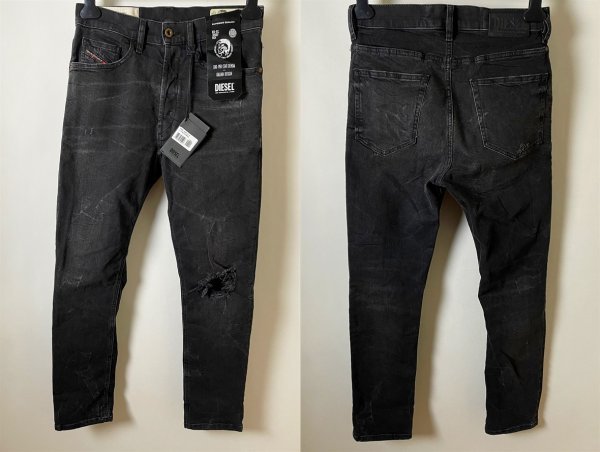 【送料無料】 新品 DIESEL ディーゼル D-EETAR テーパード ストレッチ ブラック デニムパンツ W28 L32 （クラッシュ＆ヴィンテージ加工）_画像2