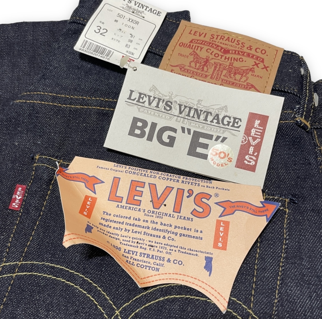 未使用☆ 97年製 LEVIS 501xx デニムパンツ 1955モデル バレンシア工場 USA製 BIGE リーバイス 赤耳 リジット_画像5