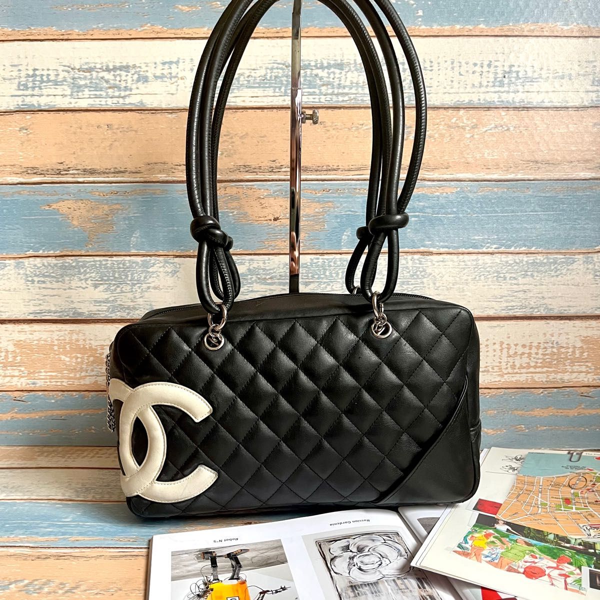 美品 CHANEL カンボンライン☆ブラック×ホワイト ボーリングバッグ ...