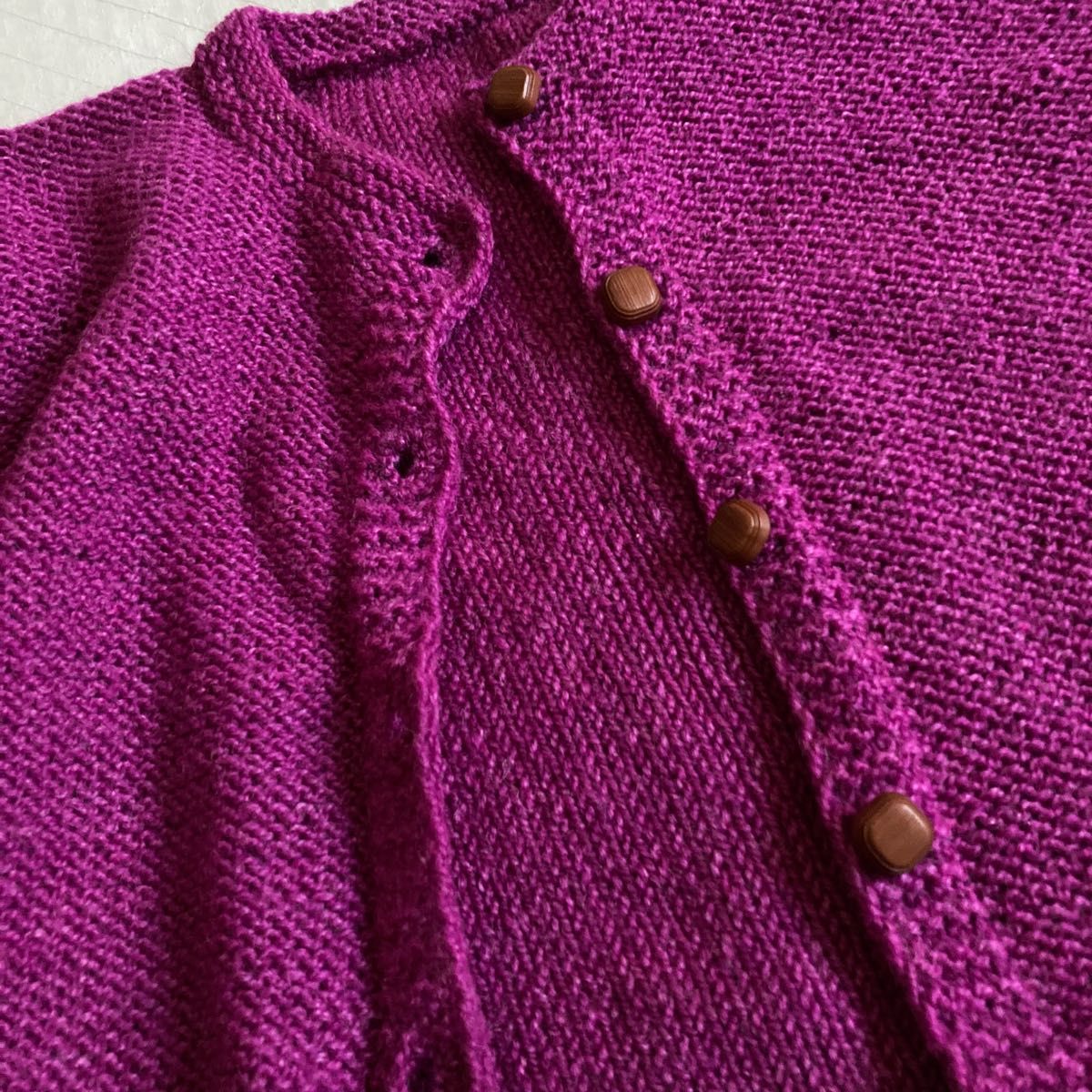 紫　カーディガン　手編み　キッズ　子供服 110cmぐらい？ 未使用 ハンドメイド 裏編