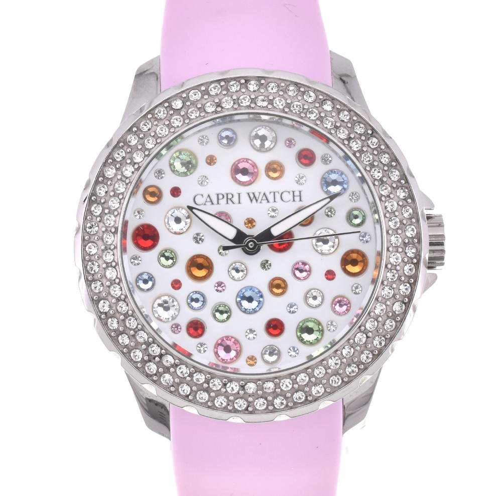 ☆美品【CAPRI WATCH】カプリウォッチ スワロフスキー 5014-1606-PK-002 クォーツ レディース F#116372_画像1