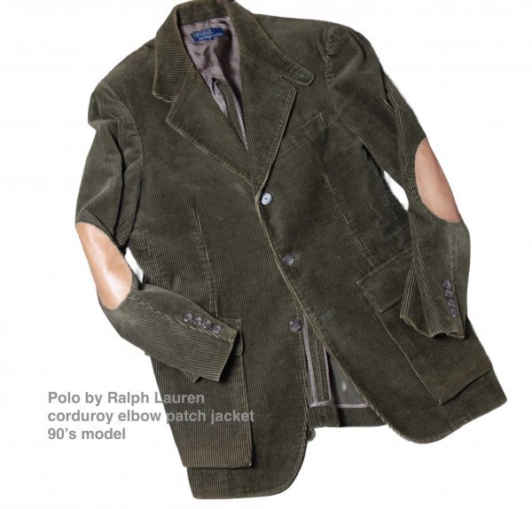 Редкий 90 -х годов Ralph Lauren Polo от Ralph Lauren Leather Elbo Patch &amp; Chin Strap Corduro Lard