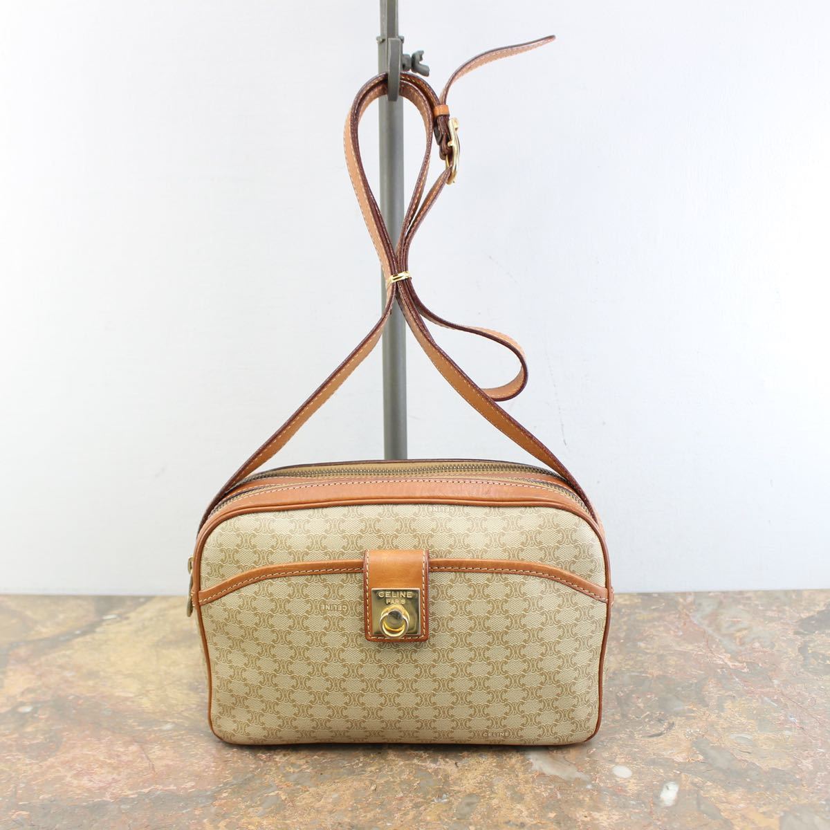 OLD CELINE MACADAM PATTERNED LOGO SHOULDER BAG MADE IN ITALY