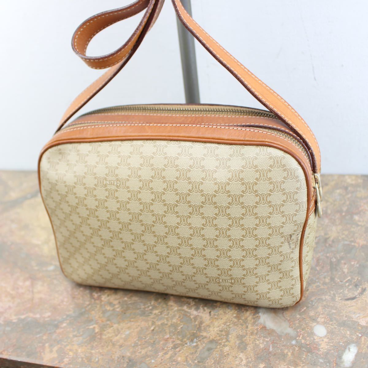 OLD CELINE MACADAM PATTERNED LOGO SHOULDER BAG MADE IN ITALY