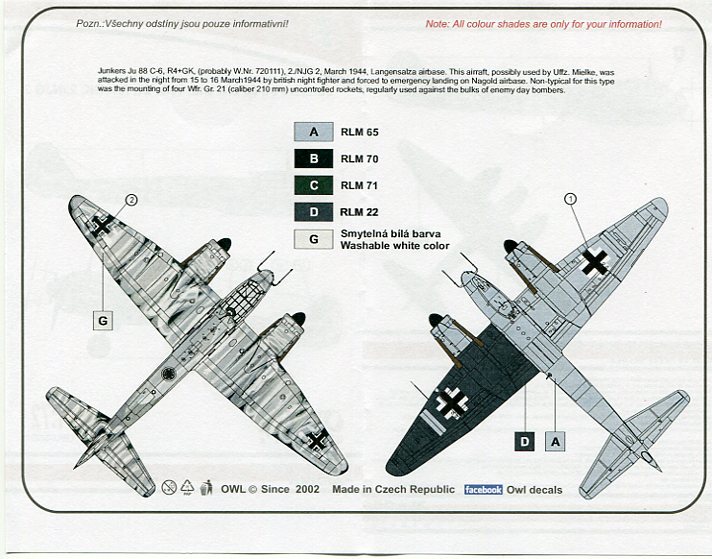 1/72 オウルデカール　ユンカース Ju 88 C-6　W.Gr 21装備機_画像2