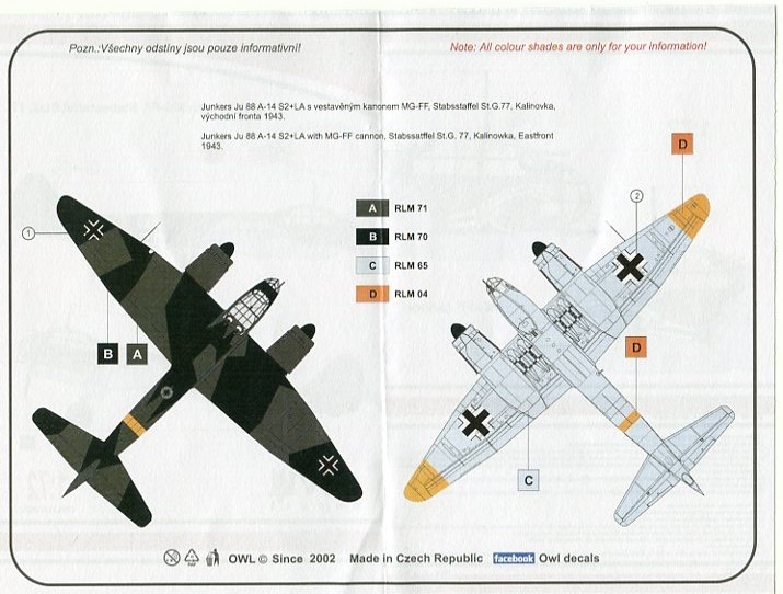 1/72 オウルデカール　ユンカース Ju 88 A-14　MG FF装備 St.G 77_画像2