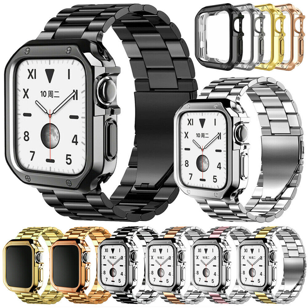 【高品質】Apple Watch iWatch メタリック ベルト＋ケース セット ゴールド バンド ストラップ シリーズ8 7 6 5 4 3 2 1 SE 38mm-45mm_他カラー出品中
