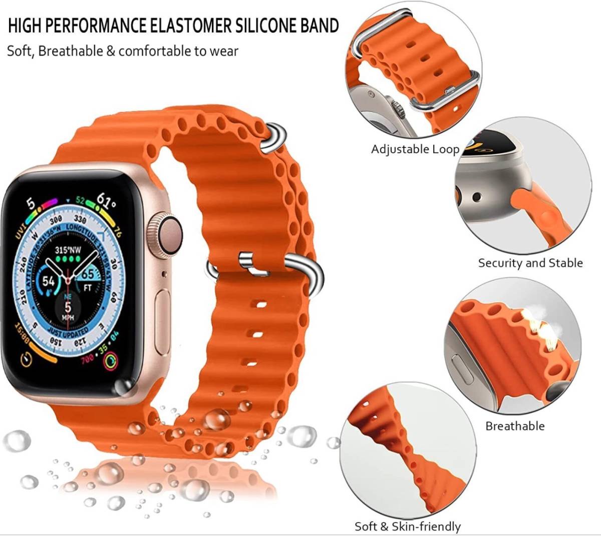 【高品質】Apple Watch 38/40/41/42/44/45/49mm対応 バンド ストラップ ライトネイビー Watch Series Ultra 8 7 6 5 4 SE スポーツ_画像4
