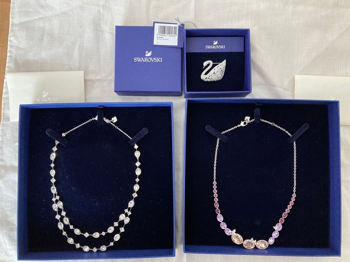 【中古・美品】 SWAROVSKI スワロフスキー　アクセサリー3点セット　ネックレス　ブローチ