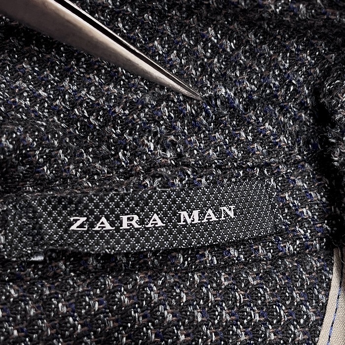 ZARA MAN ザラマン 36 メンズ テーラードジャケット 裏地は袖裏のみ エルボーパッチ 2つボタン留め 長袖 綿×ポリ ヘザーネイビー 杢紺_画像3