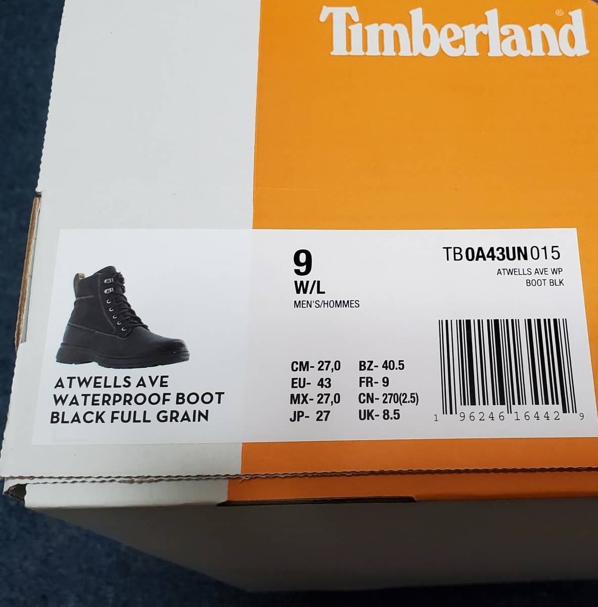新品 Timberland ティンバーランド 27.0cm アトウェルズ アベニュー ウォータープルーフ ブーツ ブラック TB0A43UN 防水 アウトドア_画像2