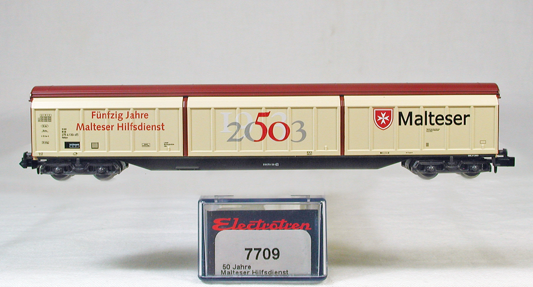 ELECTROTREN #7709 ＤＢ（旧西ドイツ国鉄） Ｈａｂｉｓ型高容量ボギー有蓋貨車　Ｍａｌｔｅｓｅｒ （マルタ非政府救援機関）