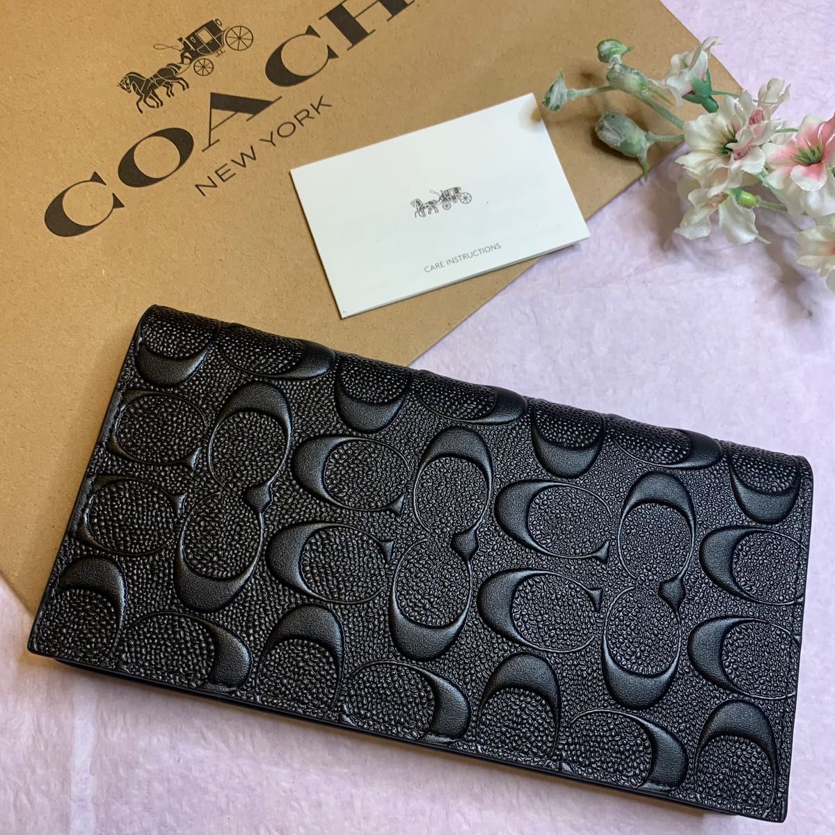 COACH コーチ 二つ折り長財布 ブラック シグネチャー 新品 アウトレット-