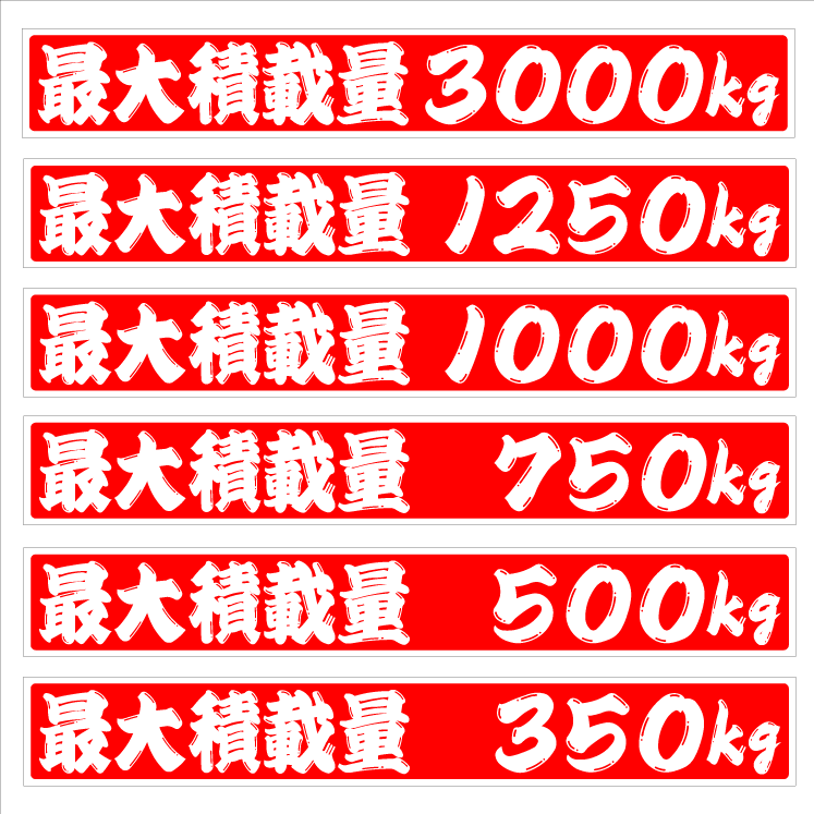 最大積載量ステッカー　２５センチ　赤　ひげ文字　２枚組_画像1