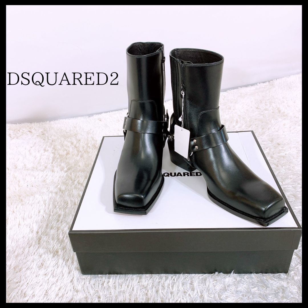 新品 メンズ28.0 43 DSQUARED2 本革ジップアップブーツ 黒 ブラック