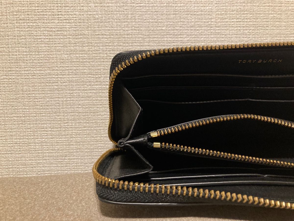 美品】TORY BURCH トリーバーチ 金ロゴ レザー 長財布 ブラック