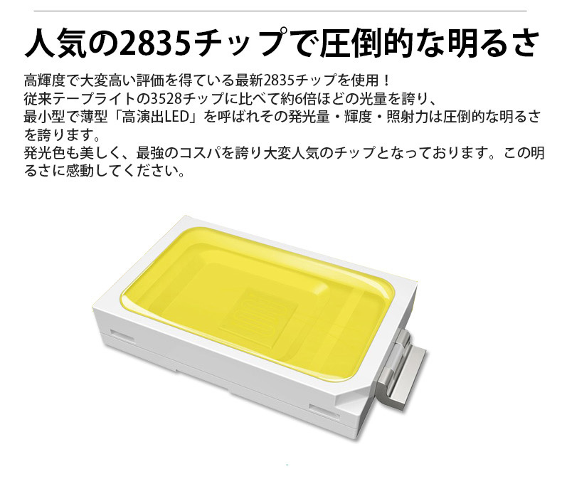 二列式ledテープ 100v家庭用ACアダプター180SMD/M6m 調光器付調光可 防水 仕様 ledテープ 強力 全8色選択 間接照明 カウンタ照明 棚下照明_画像3