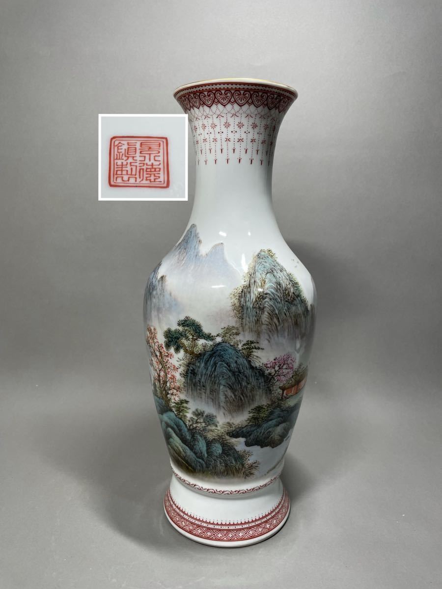 シニアファッション 景徳鎮 初 中国花瓶 中国古玩 唐物 景徳鎮製 粉彩