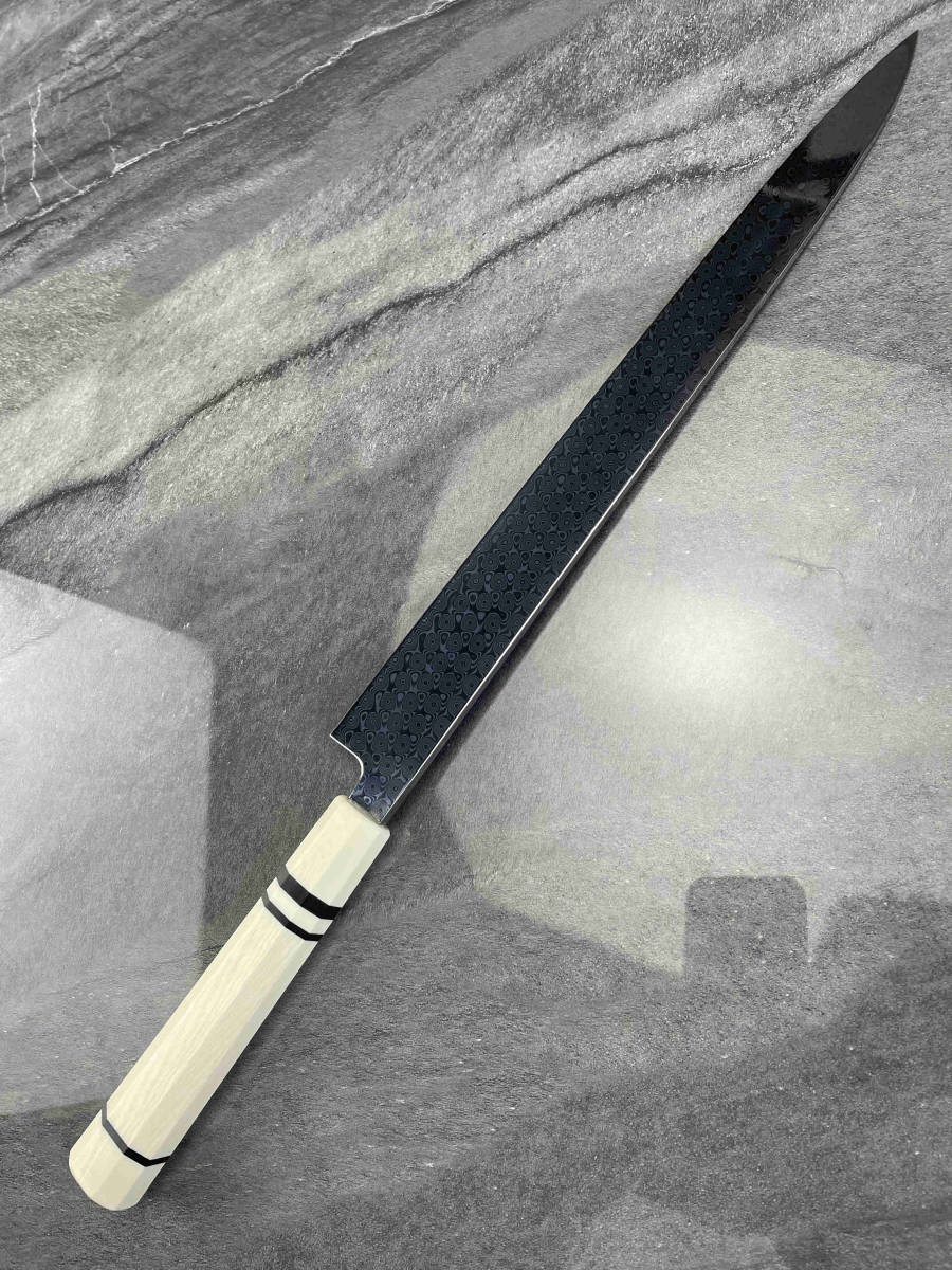 信頼 新品 9寸先丸柳刃包丁墨流し105層 ダマスカス 手で鍛造ハマナシの