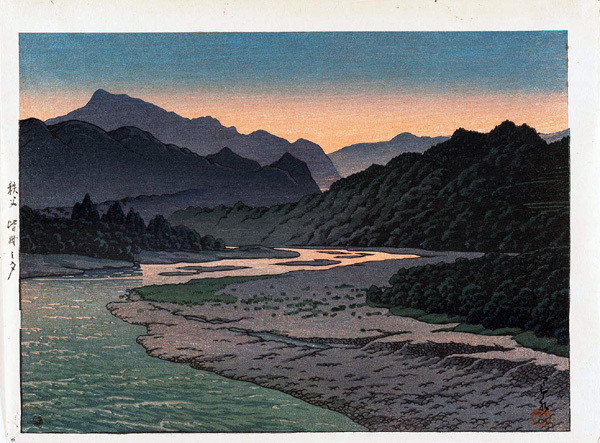 川瀬巴水版画秩父皆野の夕昭和二十一年26.8 x 35.8 cm 原寸サイズ複製