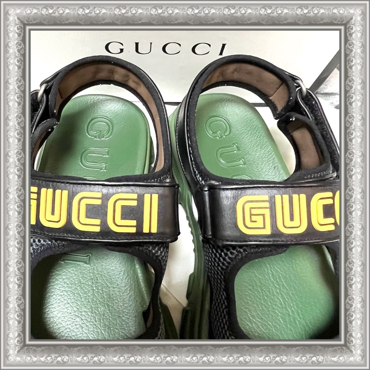 GUCCI グッチ サンダル フラッシュトレック ラバー ロゴ グリーン 9-