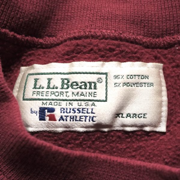 90's USA製 LLBEAN ラッセル ソリッドカラー スウェットシャツ エンジ系 (XL) アメリカ製 無地 90年代 LLビーン 旧タグ オールド スエット_画像6