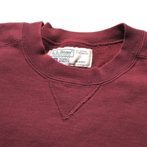 90's USA製 LLBEAN ラッセル ソリッドカラー スウェットシャツ エンジ系 (XL) アメリカ製 無地 90年代 LLビーン 旧タグ オールド スエット 90's USA製 LLBEAN ラッセル ソリッドカラー スウェットシャツ