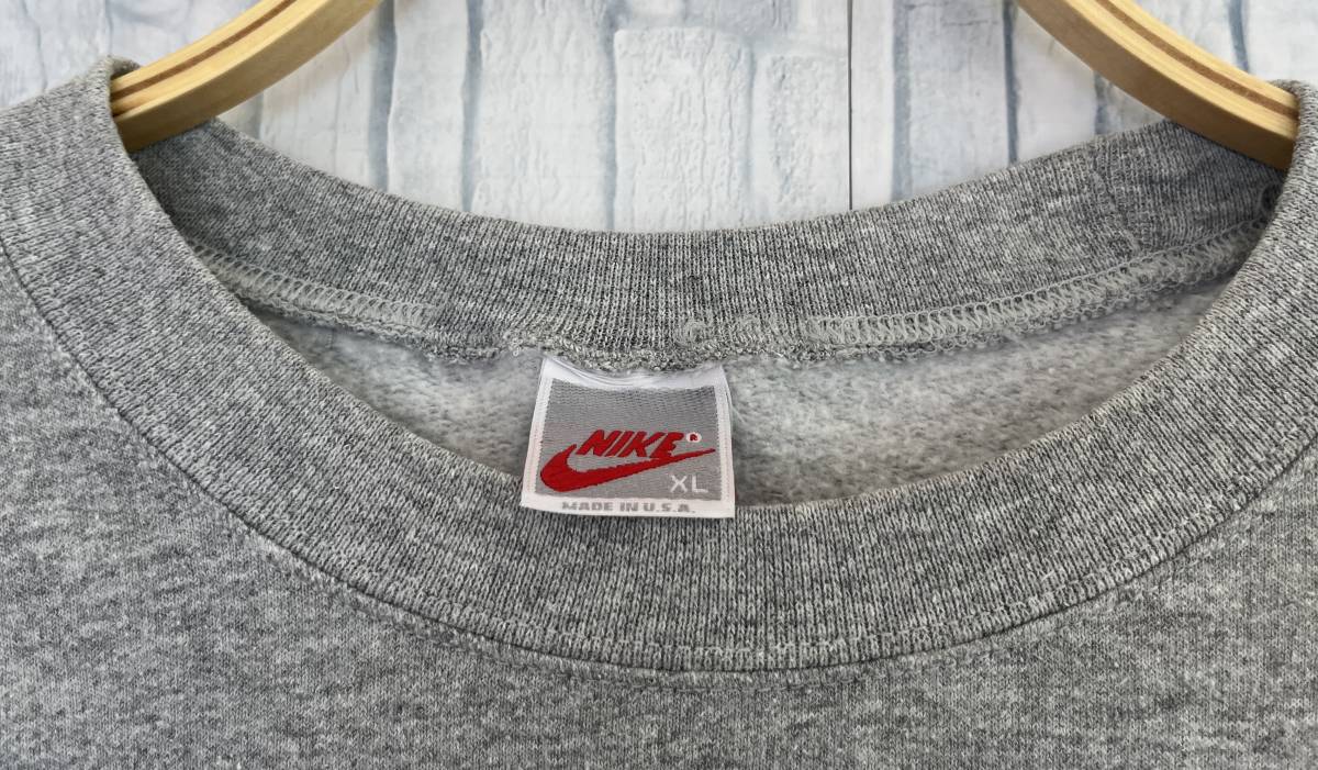 １円スタート【NIKE】ナイキエアースウェットトレーナー　グレー灰色　XLサイズ 銀タグ刺繍ロゴ　古着　USED 冬服　ビンテージ品_画像7