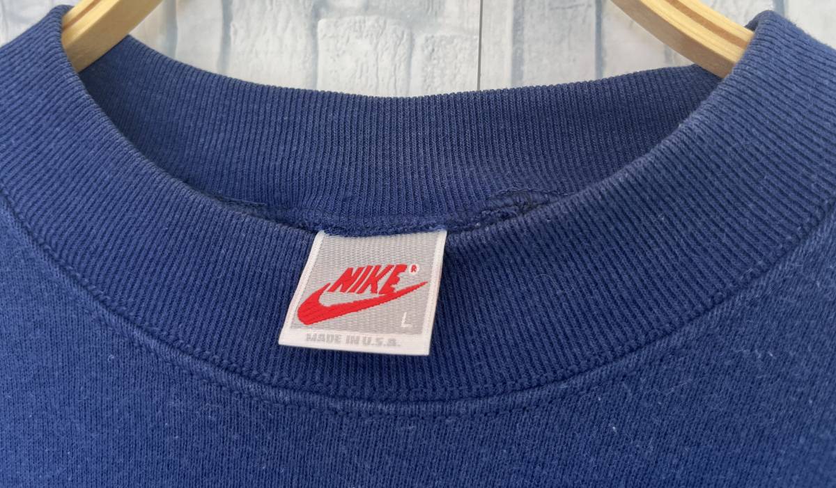 【１円スタート】NIKE　エアーナイキスウェットトレーナー 　ブルー青　ネイビー紺色　古着　刺繍ロゴ Lサイズ　銀タグ　ビンテージ品_画像7