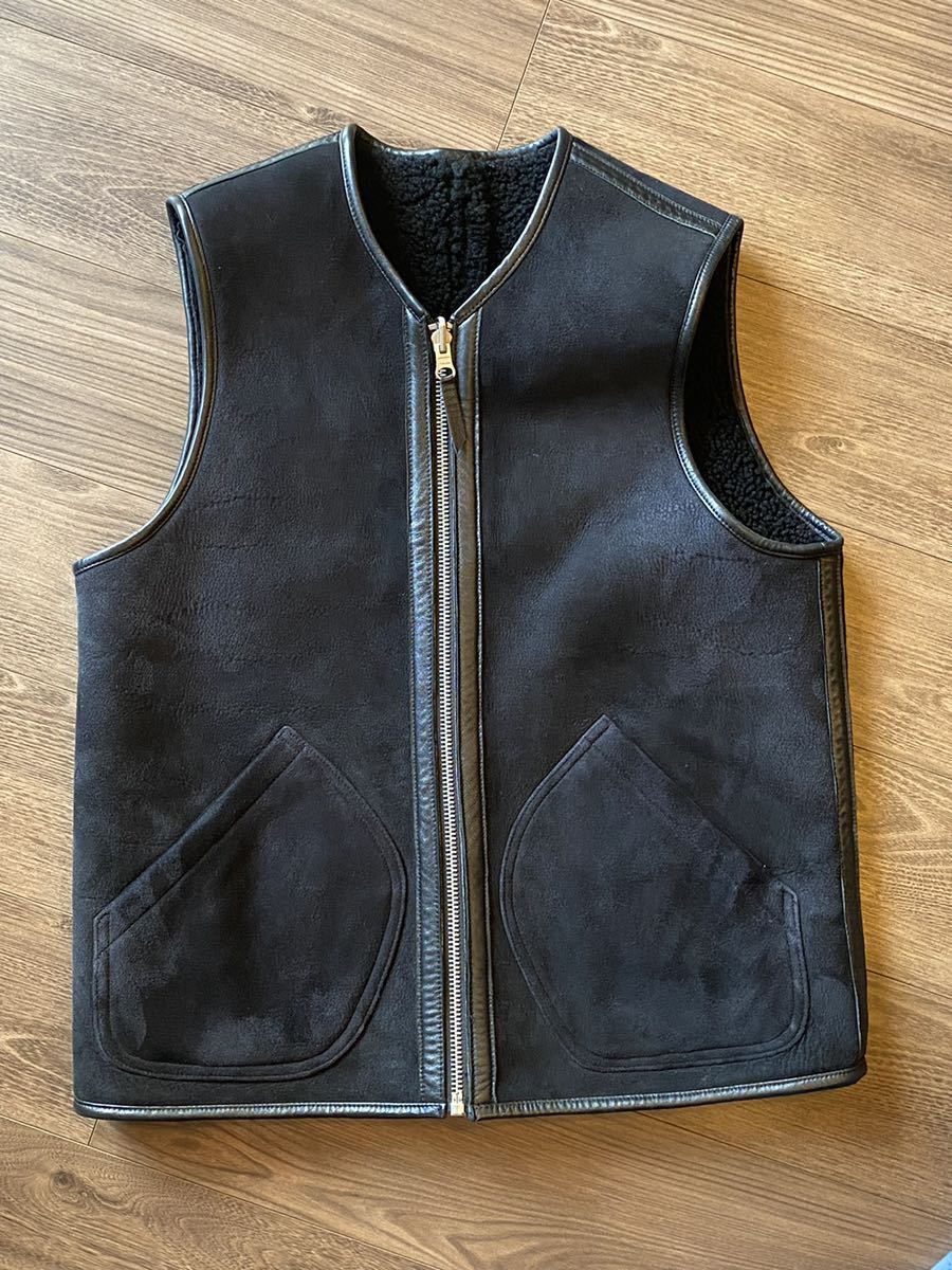 Mサイズ YMC 黒 リバーシブルムートンベスト 英国製 bymilash.com