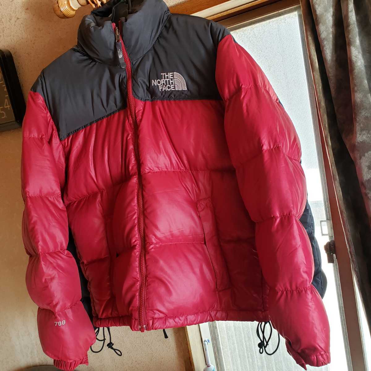 THE NORTH FACE ザ ノースフェイス 700フィルパワーFP ヌプシ JACKET ダウンジャケット men'sメンズS(実質Mサイズ)赤×黒ツートーン 防寒_画像1