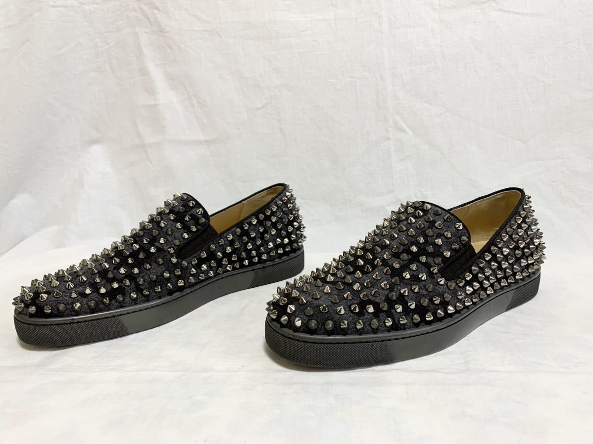 希少美品 クリスチャン ルブタン ChristianLouboutin スパイクスタッズ カモフラージュ 迷彩 ウール スリッポン レザー スニーカー 41 26㎝