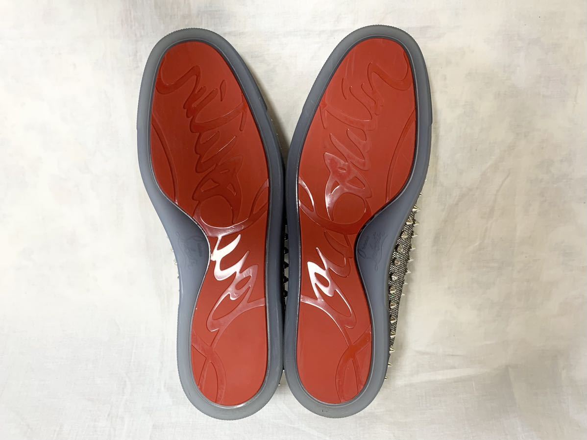 希少 美品 クリスチャン ルブタン Christian Louboutin スパイクスタッズ スパンコール ラメ スリッポン レザー スニーカー 41 1/2 26.5㎝