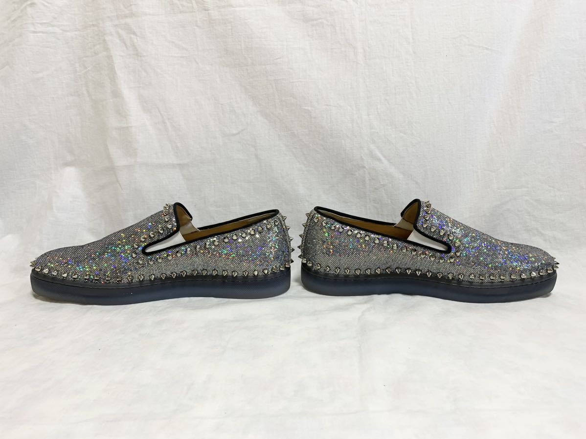 希少 美品 クリスチャン ルブタン Christian Louboutin スパイクスタッズ スパンコール ラメ スリッポン レザー スニーカー 41 1/2 26.5㎝