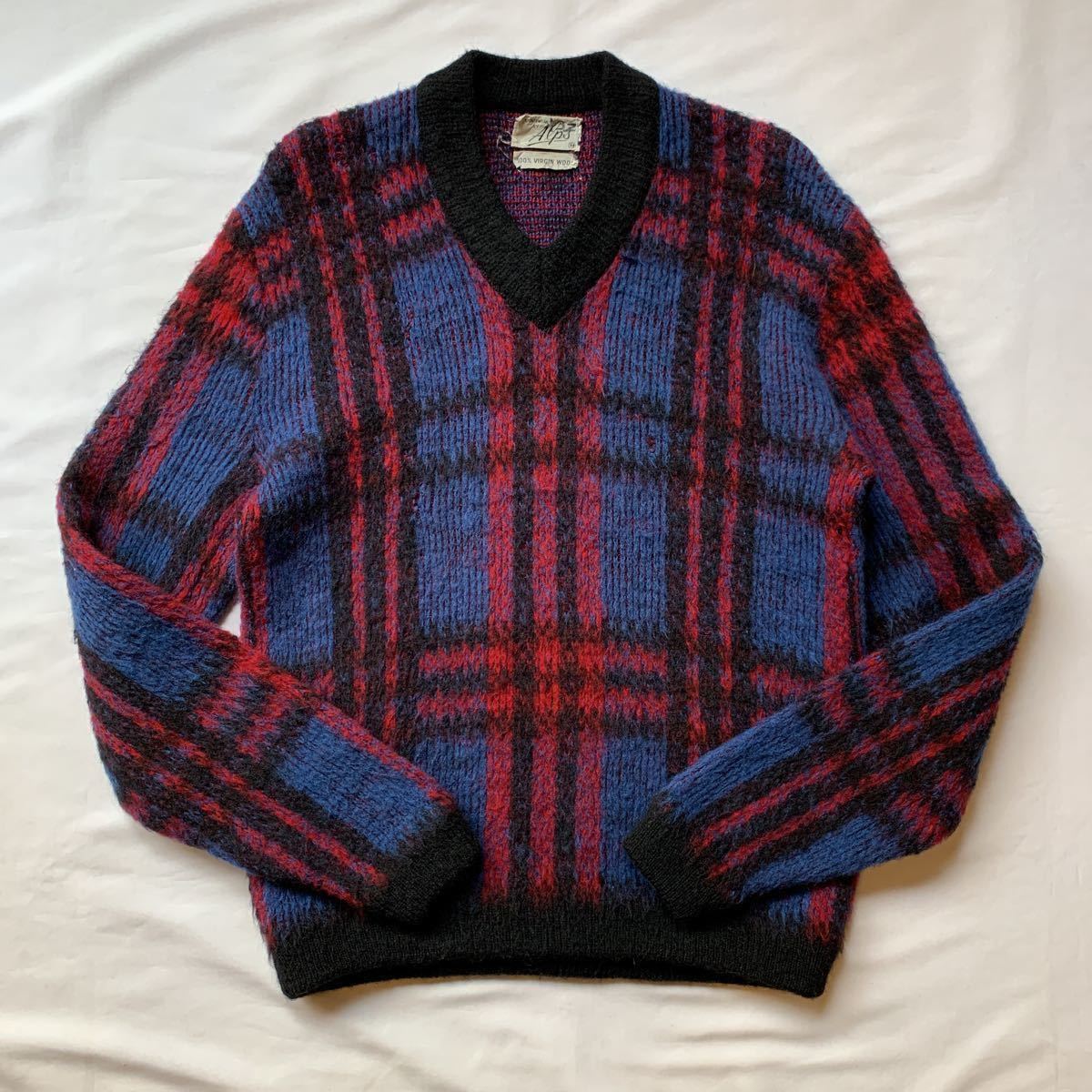 60s Alps PLAID WOOL SWEATER ヴィンテージ ビンテージ チェックセーター ウールセーター MOHAIR モヘア グランジ 50s GRUNGE_画像2