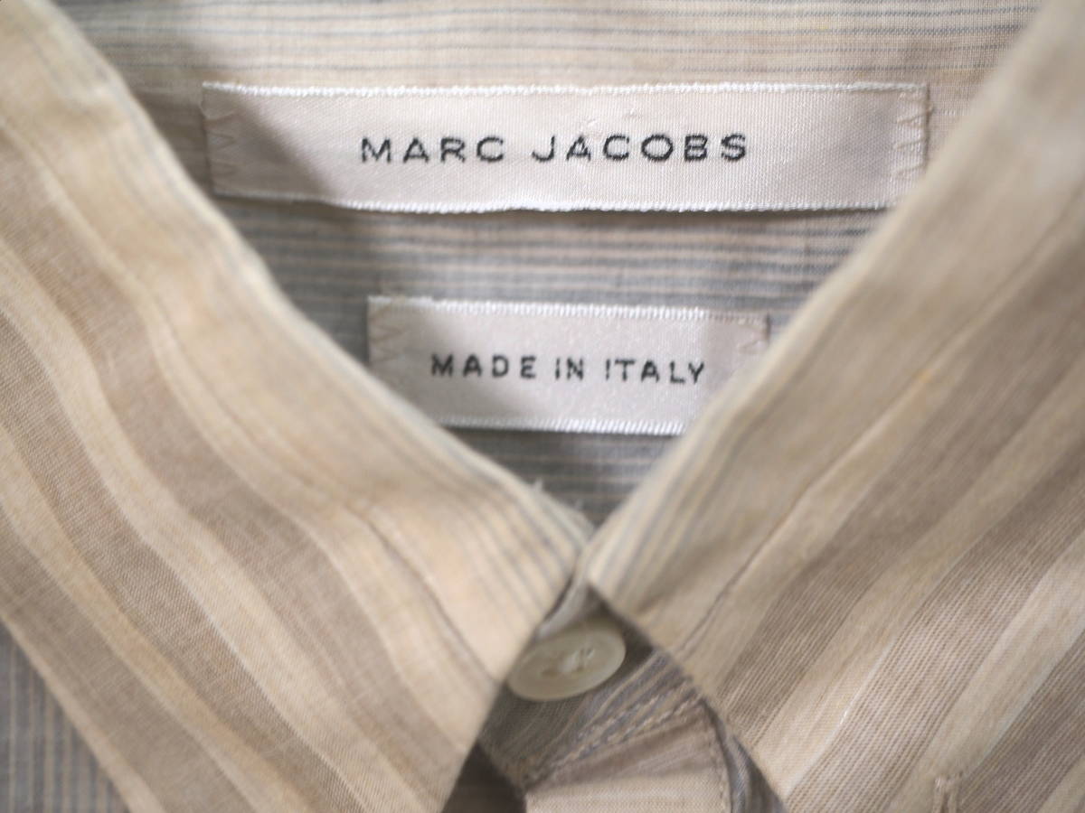 MARC JACOBS マークジェイコブス 09SSグラデーションストライプ比翼BDシャツ46ベージュ×灰 Italy製_画像3