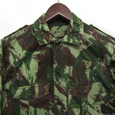 70s~ ポルトガル軍 実物 サイズ S~ HBT フィールド シャツ 長袖 ヘリンボーン ツイル 古着 ビンテージ ミリタリー 1N1815_画像4