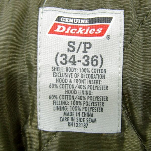 サイズ S/P ディッキーズ GENUINE Dickies ワーク フェイクレイヤード パーカー ダックジャケット 中綿 カーキ グリーン 古着 2D2897_画像3