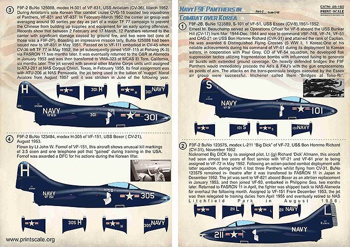 Шкала печати 48-160 1/48 ВМС ВМС США F9F Panther Corean War Part2